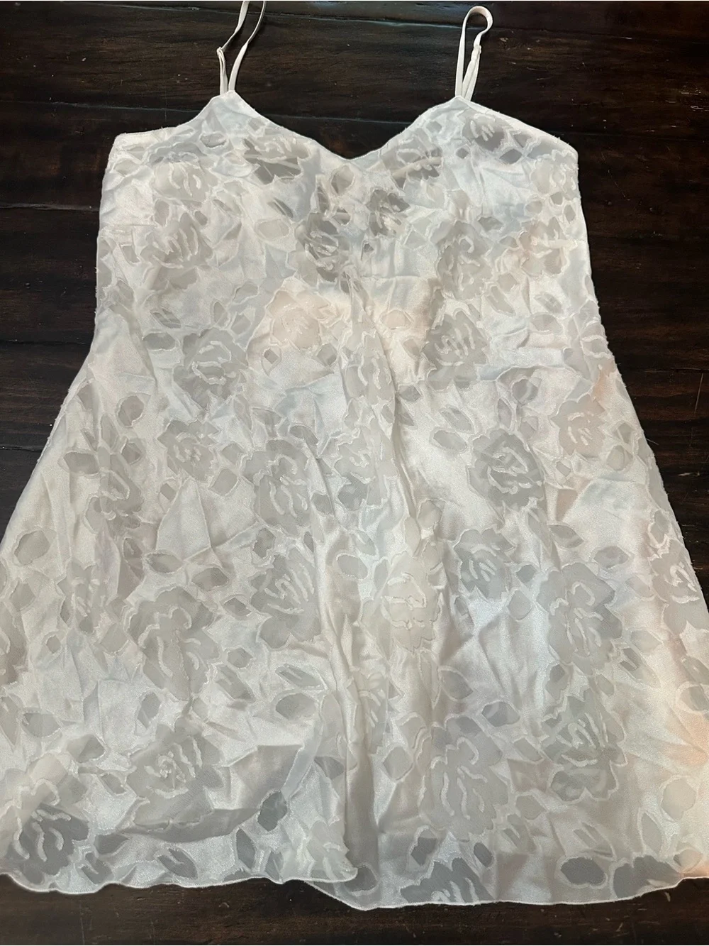 Vintage 90s Victoria’s Secret White Satin Floral Slip Dress 38770